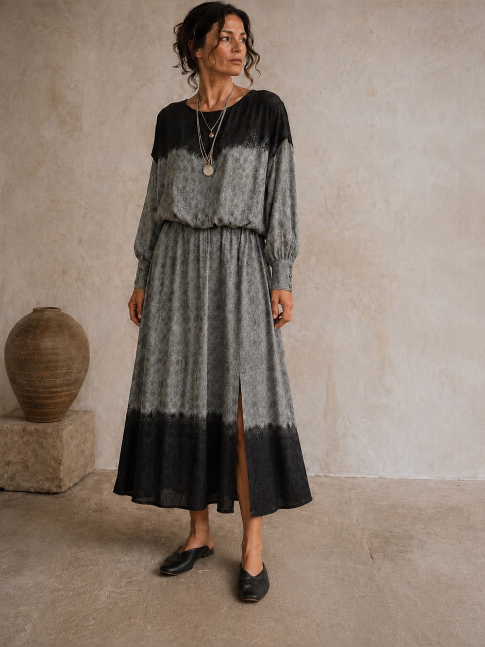 NWOT NU: Denmark Ombre Viscose Midi Maxi Dress Scandinavian Art-to-Wear